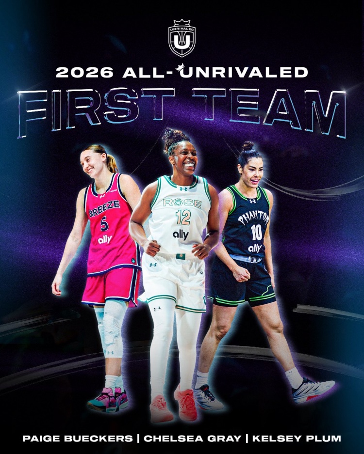 Unrivaled联赛公布最佳阵容一阵：佩奇·布克斯/普拉姆/格雷当选